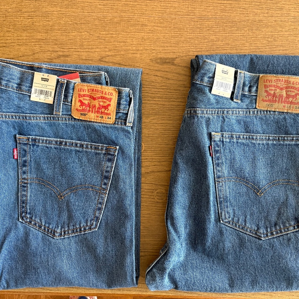 Two (2) Pairs of Levi's Mens 505 Jeans 40x34 Straight Leg NWT